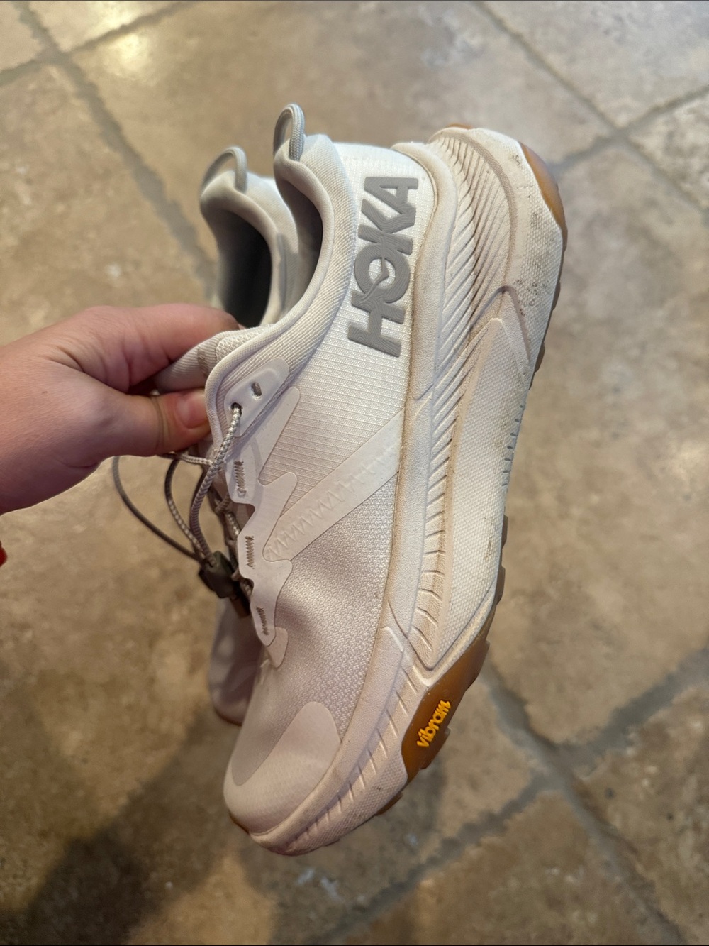Hoka Men's White and Gum Vibram Athletic Shoe